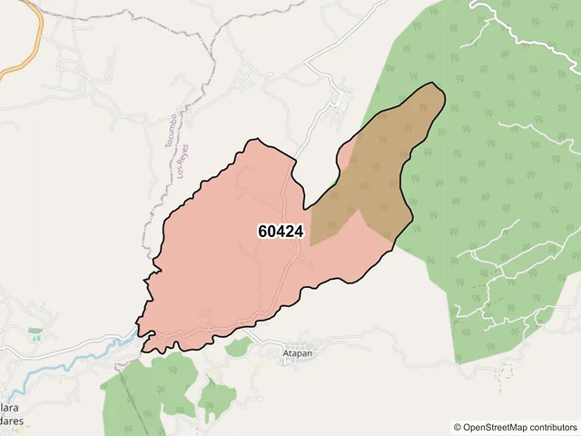 Mapa del código postal 60424, Los Reyes, Michoacán de Ocampo