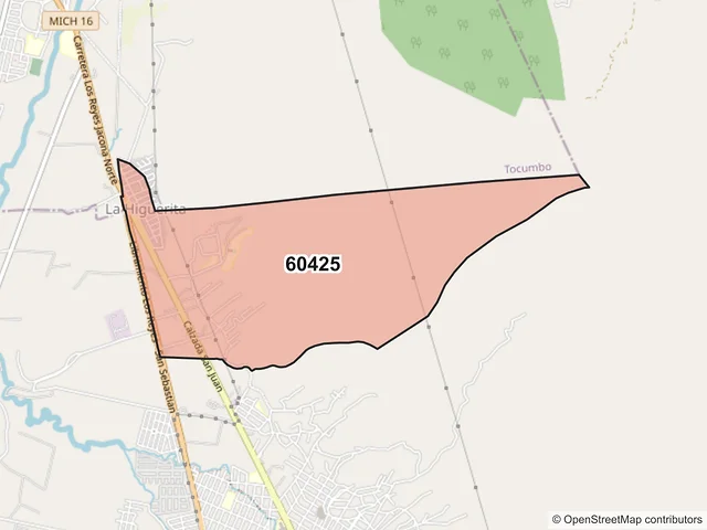 Mapa del código postal 60425, Los Reyes, Michoacán de Ocampo