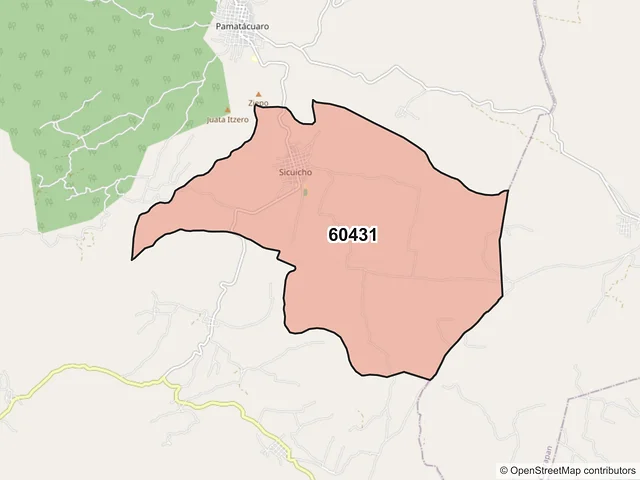 Mapa del código postal 60431, Los Reyes, Michoacán de Ocampo