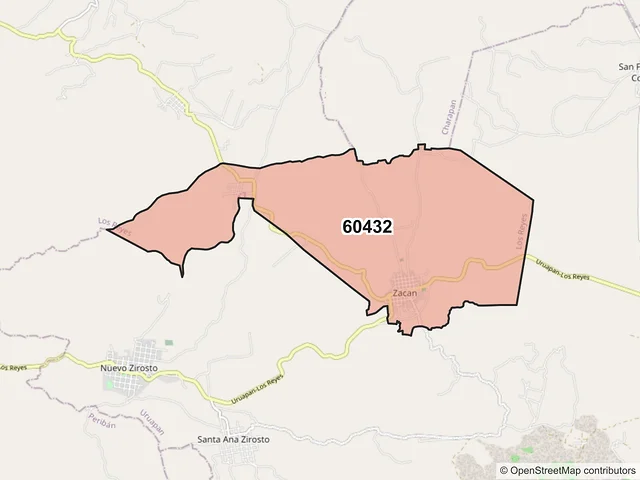 Mapa del código postal 60432, Los Reyes, Michoacán de Ocampo