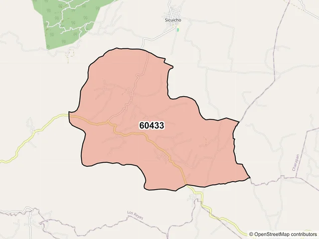 Mapa del código postal 60433, Los Reyes, Michoacán de Ocampo