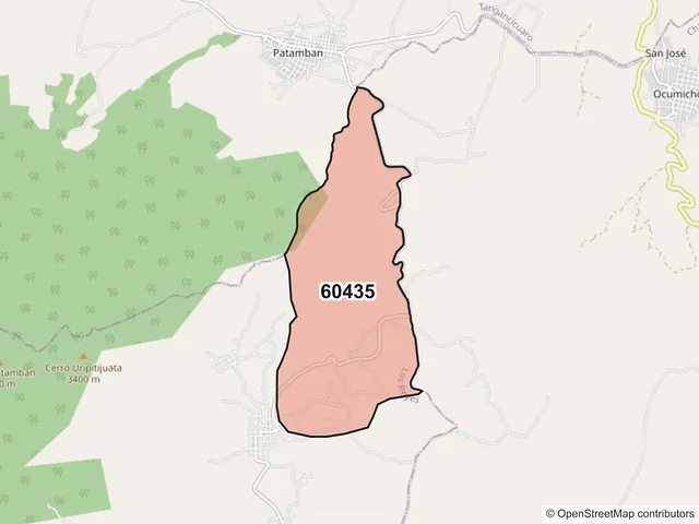 Mapa del código postal 60435, Los Reyes, Michoacán de Ocampo