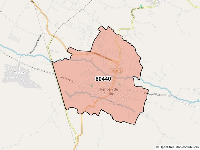 Mapa del código postal 60440, Peribán, Michoacán de Ocampo