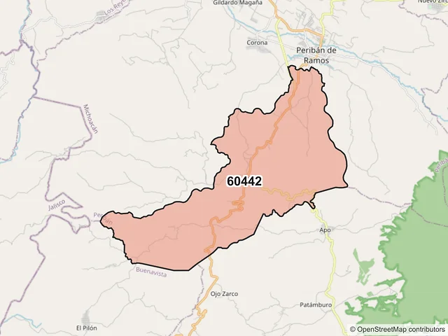 Mapa del código postal 60442, Peribán, Michoacán de Ocampo