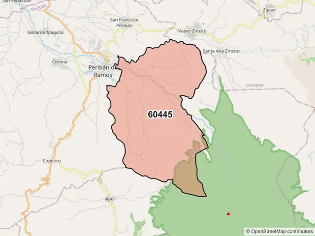 Mapa del código postal 60445, Peribán, Michoacán de Ocampo