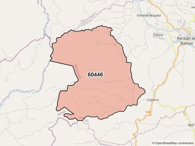 Mapa del código postal 60446, Peribán, Michoacán de Ocampo