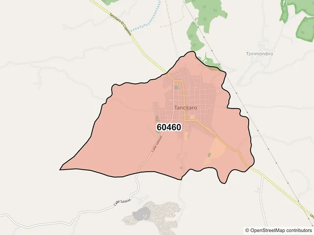 Mapa del código postal 60460, Tancítaro, Michoacán de Ocampo