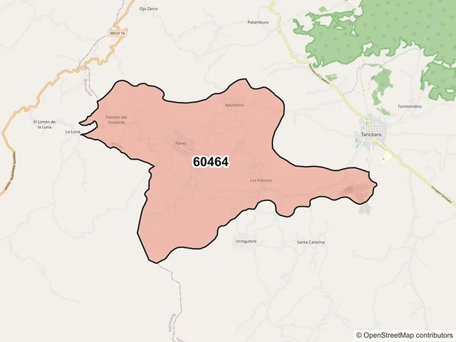 Mapa del código postal 60464, Tancítaro, Michoacán de Ocampo