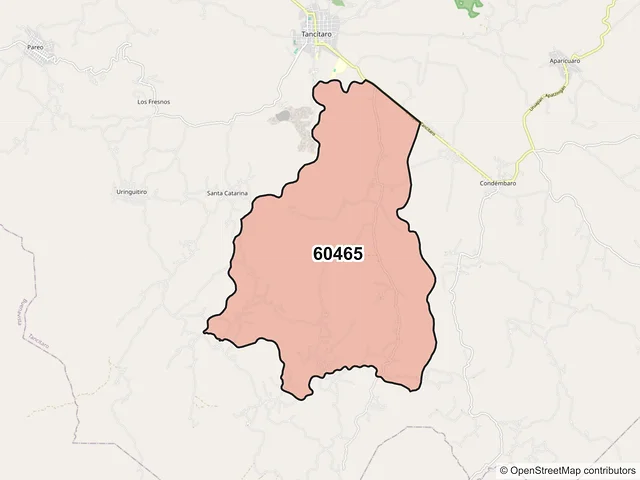 Mapa del código postal 60465, Tancítaro, Michoacán de Ocampo