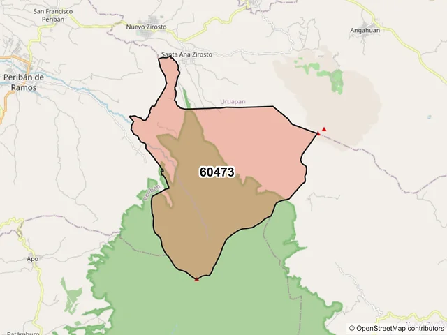 Mapa del código postal 60473, Tancítaro, Michoacán de Ocampo