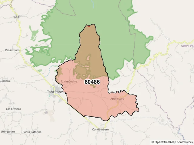 Mapa del código postal 60486, Tancítaro, Michoacán de Ocampo