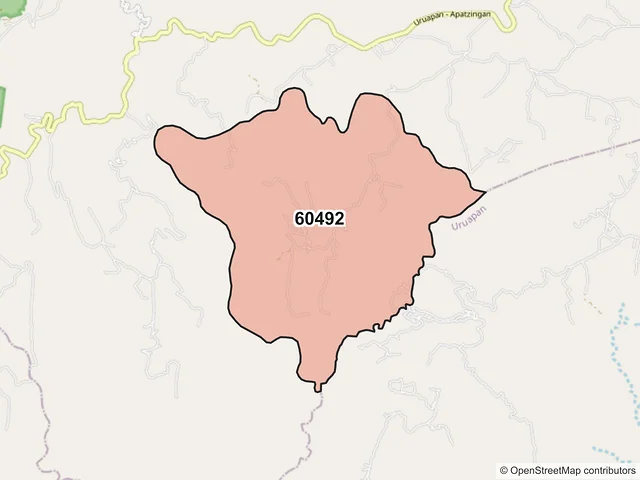 Mapa del código postal 60492, Nuevo Parangaricutiro, Michoacán de Ocampo