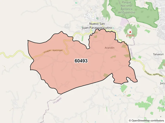 Mapa del código postal 60493, Nuevo Parangaricutiro, Michoacán de Ocampo