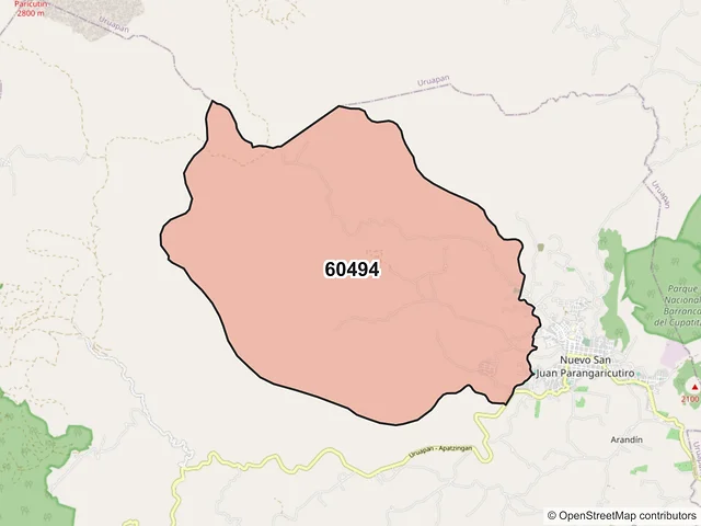 Mapa del código postal 60494, Nuevo Parangaricutiro, Michoacán de Ocampo