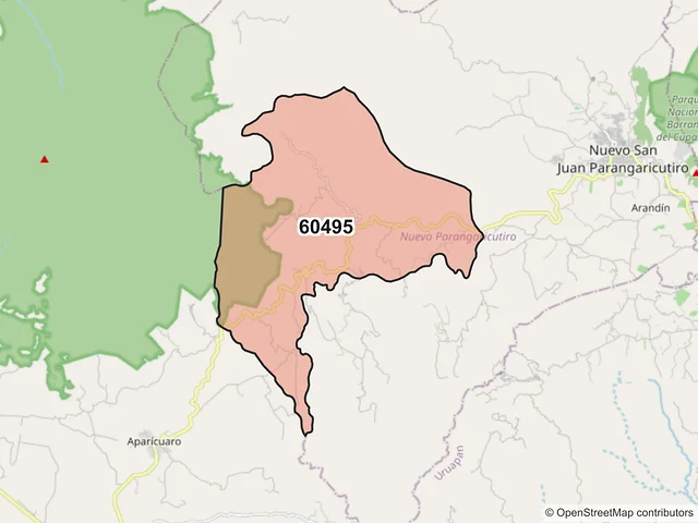 Mapa del código postal 60495, Nuevo Parangaricutiro, Michoacán de Ocampo