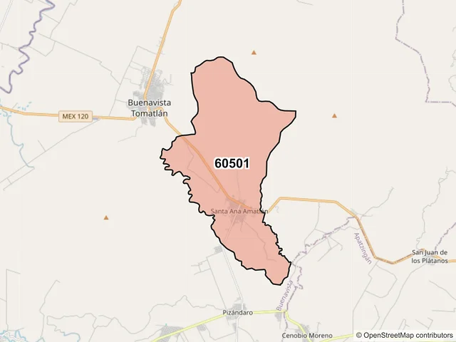 Mapa del código postal 60501, Buenavista, Michoacán de Ocampo