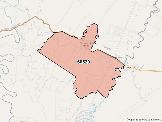 Mapa del código postal 60520, Buenavista, Michoacán de Ocampo