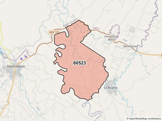 Mapa del código postal 60523, Buenavista, Michoacán de Ocampo