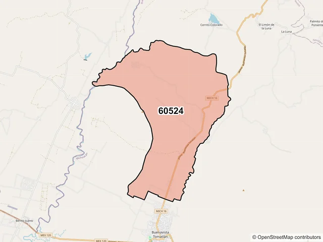 Mapa del código postal 60524, Buenavista, Michoacán de Ocampo