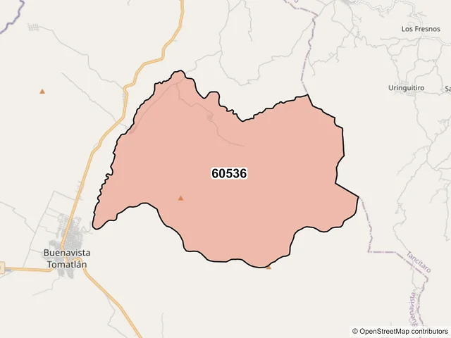 Mapa del código postal 60536, Buenavista, Michoacán de Ocampo