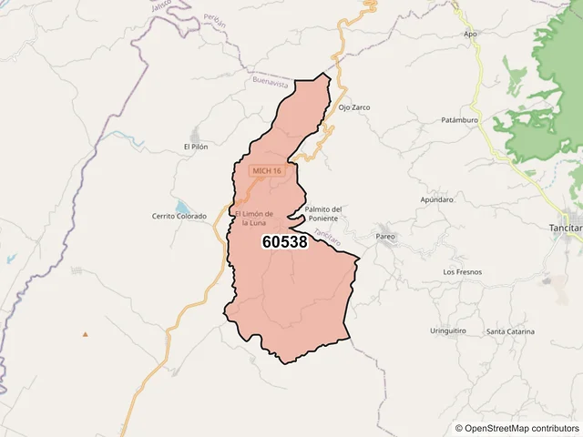 Mapa del código postal 60538, Buenavista, Michoacán de Ocampo