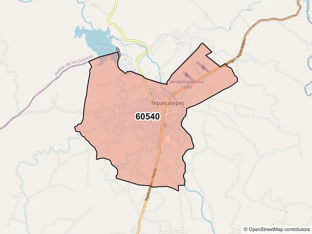 Mapa del código postal 60540, Tepalcatepec, Michoacán de Ocampo