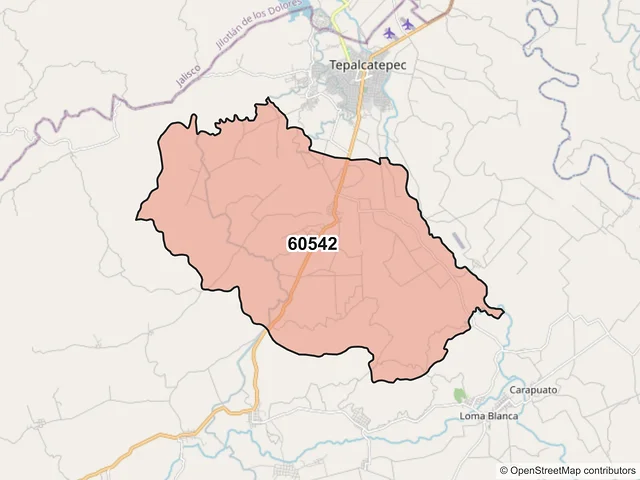 Mapa del código postal 60542, Tepalcatepec, Michoacán de Ocampo