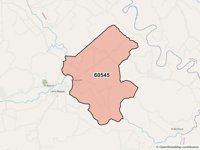Mapa del código postal 60545, Tepalcatepec, Michoacán de Ocampo