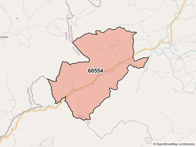Mapa del código postal 60554, Tepalcatepec, Michoacán de Ocampo