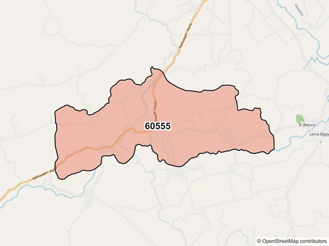 Mapa del código postal 60555, Tepalcatepec, Michoacán de Ocampo