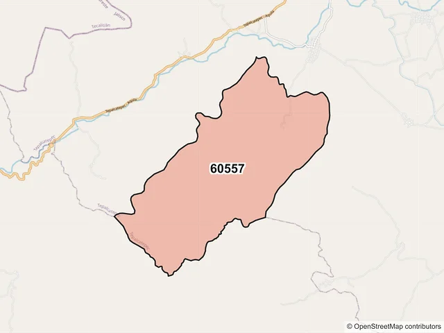Mapa del código postal 60557, Tepalcatepec, Michoacán de Ocampo