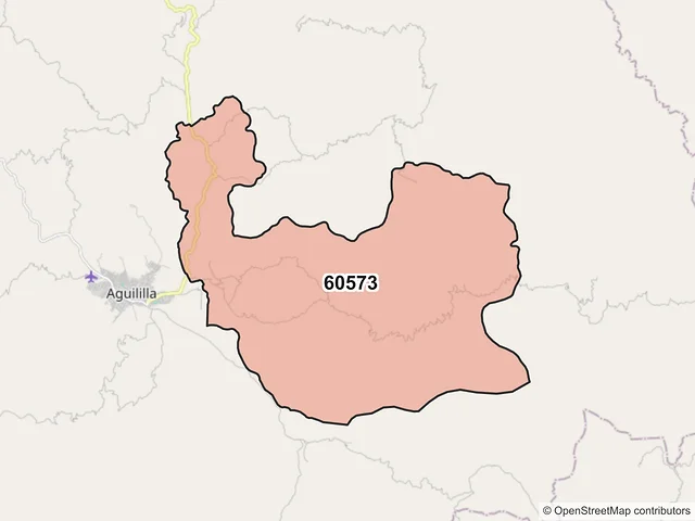 Mapa del código postal 60573, Aguililla, Michoacán de Ocampo