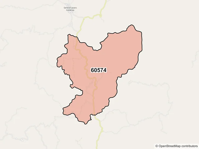Mapa del código postal 60574, Aguililla, Michoacán de Ocampo