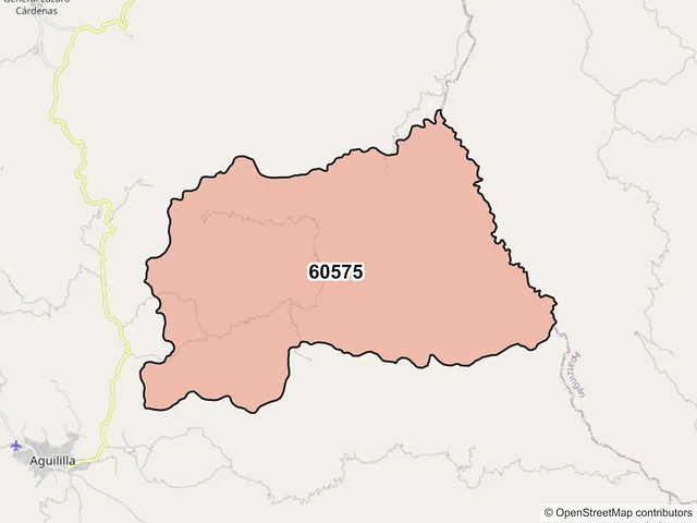 Mapa del código postal 60575, Aguililla, Michoacán de Ocampo