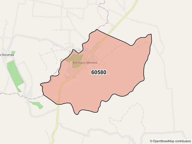 Mapa del código postal 60580, Aguililla, Michoacán de Ocampo