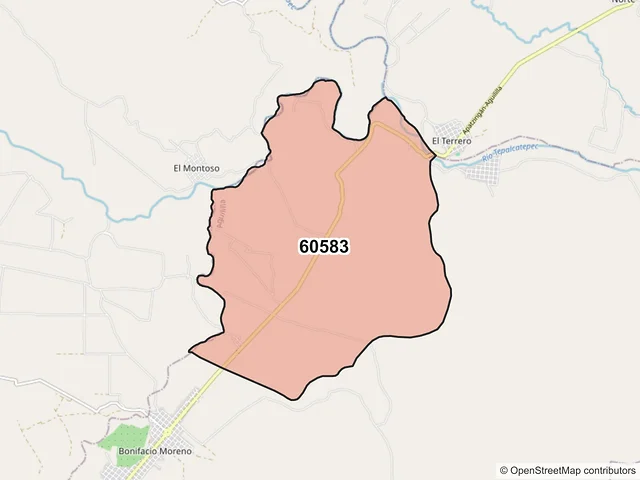 Mapa del código postal 60583, Aguililla, Michoacán de Ocampo