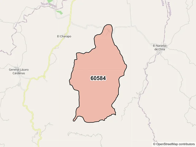Mapa del código postal 60584, Aguililla, Michoacán de Ocampo