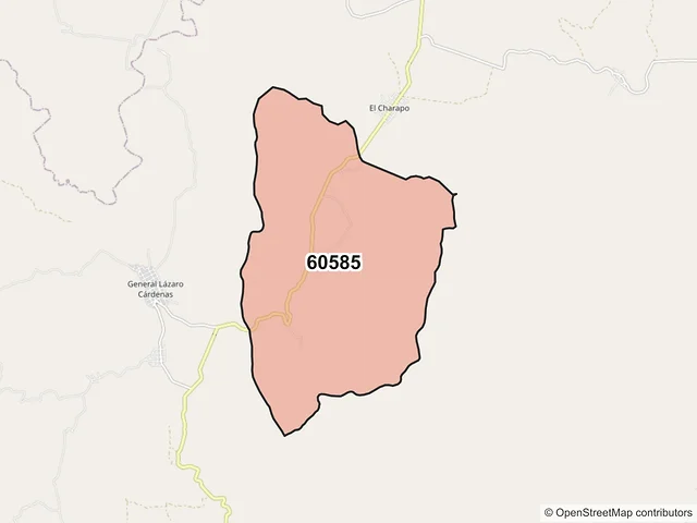 Mapa del código postal 60585, Aguililla, Michoacán de Ocampo