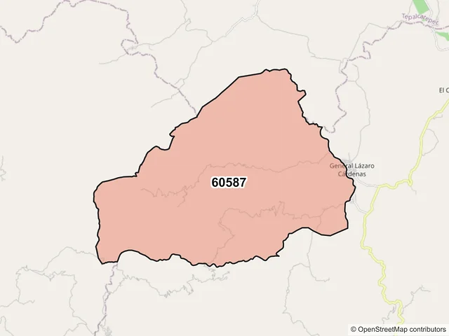 Mapa del código postal 60587, Aguililla, Michoacán de Ocampo