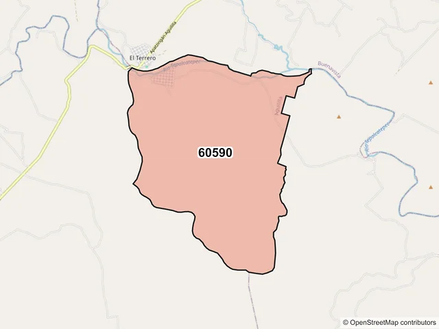 Mapa del código postal 60590, Aguililla, Michoacán de Ocampo