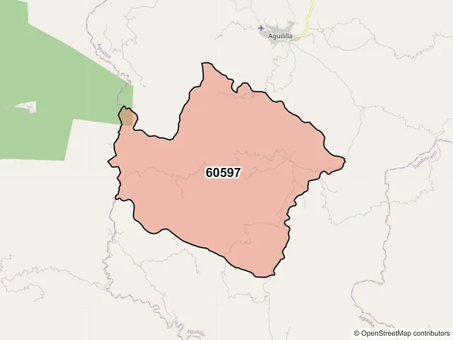Mapa del código postal 60597, Aguililla, Michoacán de Ocampo