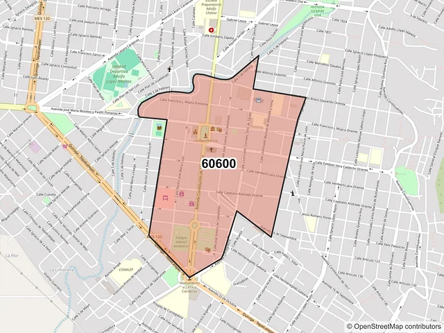 Mapa del código postal 60600, Apatzingán, Michoacán de Ocampo