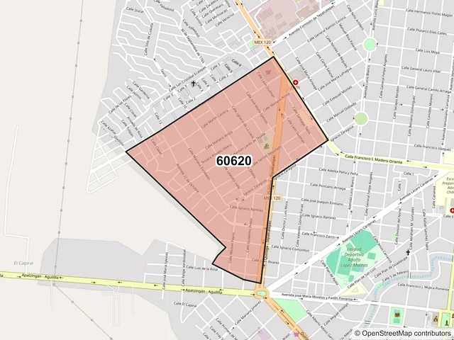 Mapa del código postal 60620, Apatzingán, Michoacán de Ocampo