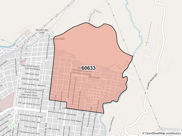 Mapa del código postal 60633, Apatzingán, Michoacán de Ocampo