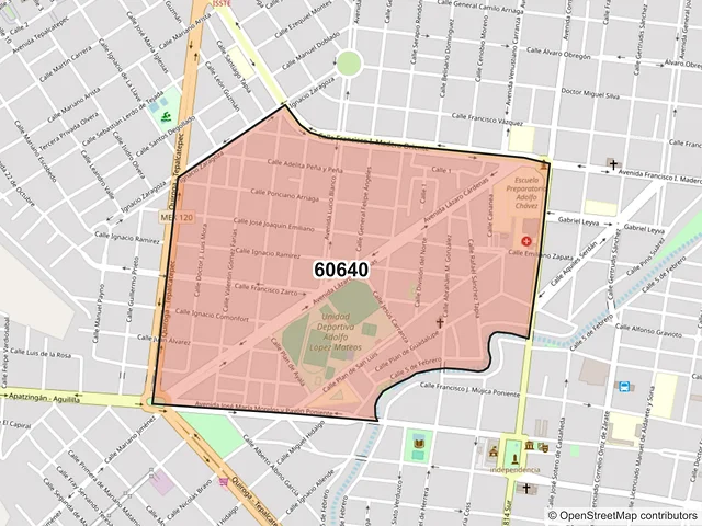 Mapa del código postal 60640, Apatzingán, Michoacán de Ocampo