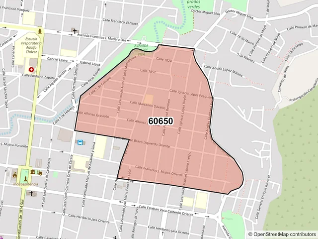 Mapa del código postal 60650, Apatzingán, Michoacán de Ocampo