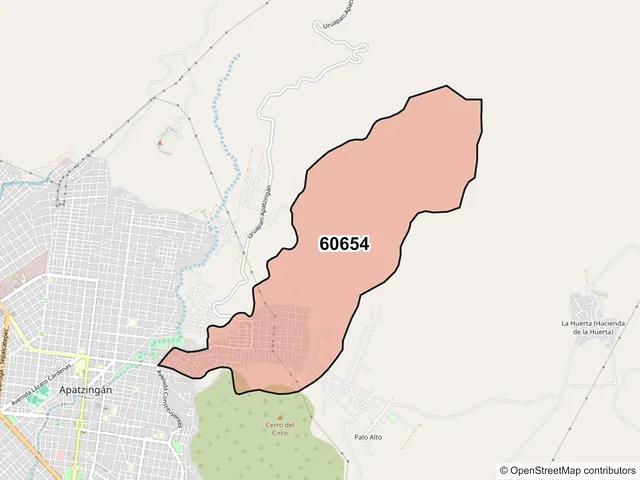 Mapa del código postal 60654, Apatzingán, Michoacán de Ocampo