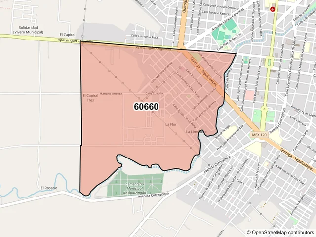 Mapa del código postal 60660, Apatzingán, Michoacán de Ocampo