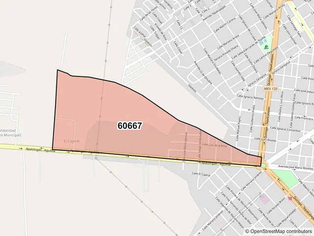 Mapa del código postal 60667, Apatzingán, Michoacán de Ocampo