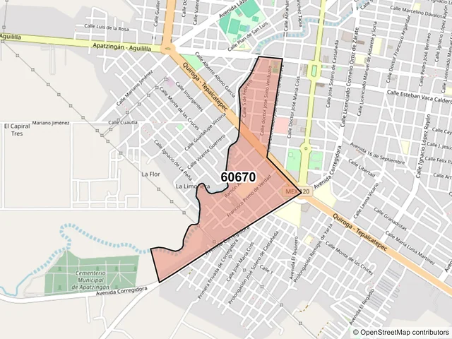 Mapa del código postal 60670, Apatzingán, Michoacán de Ocampo